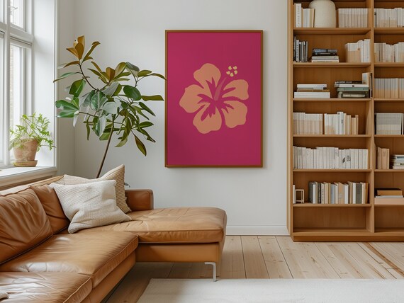 Hibiscus Flower Poster Boho Minimalist Prints Modern Art Bohominimalistdecor Hawaiian Art Physical Poster Print Shipped To You