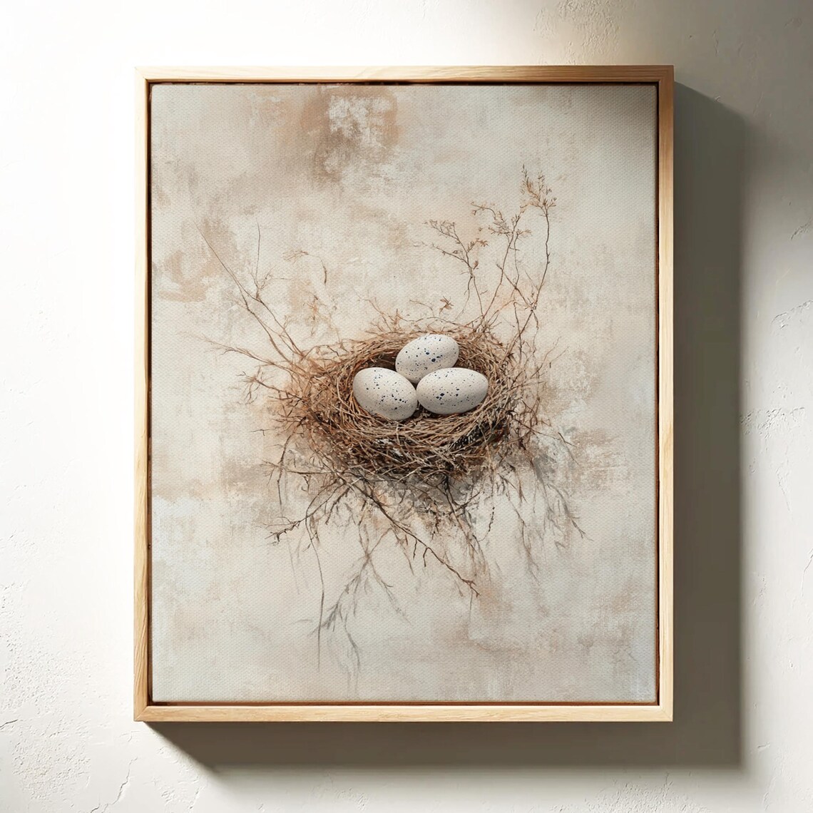 Rustic Bird Nest Painting, Minimalist Wildlife Artwork - Image 3