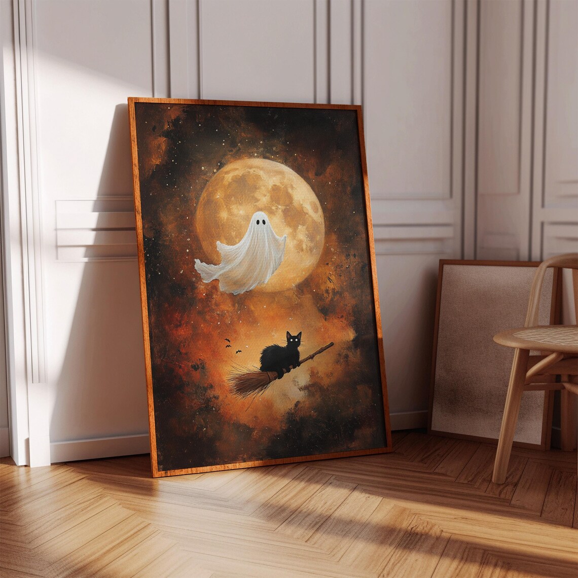 Cute Halloween Ghost and Black Cat, Spooky Autumn Decor - Image 3