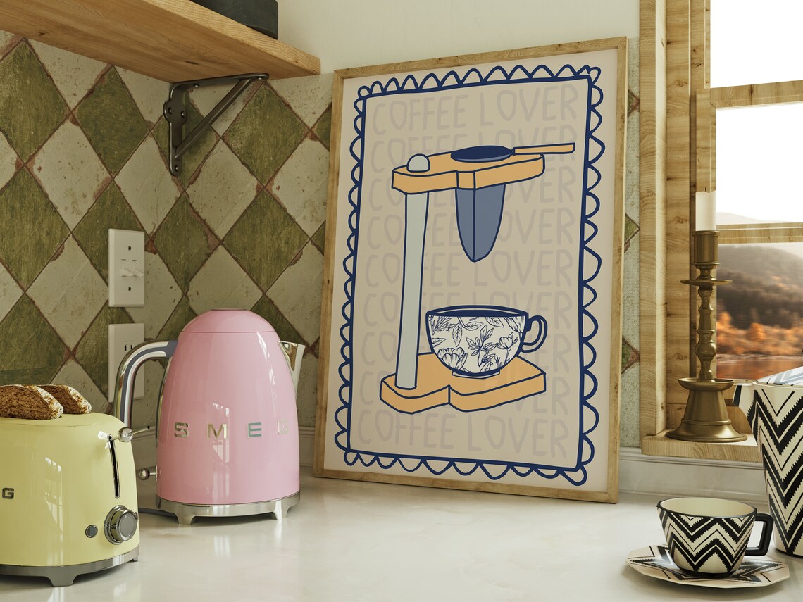 Rustic Coffee Maker Art, Boho Minimalist Decor - Image 3