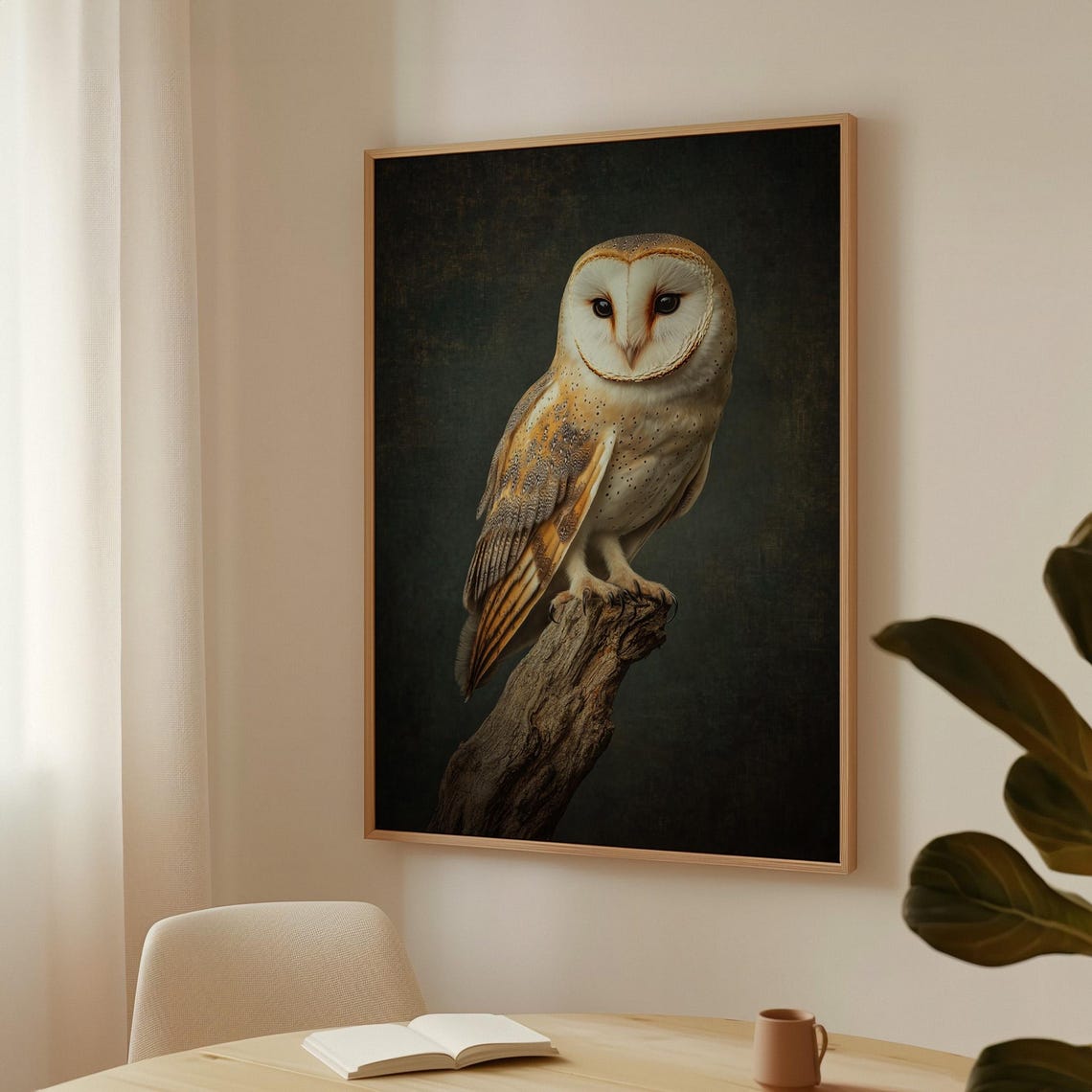 Barn Owl Perched on Branch Moody Wildlife Photography Wall Art Poster