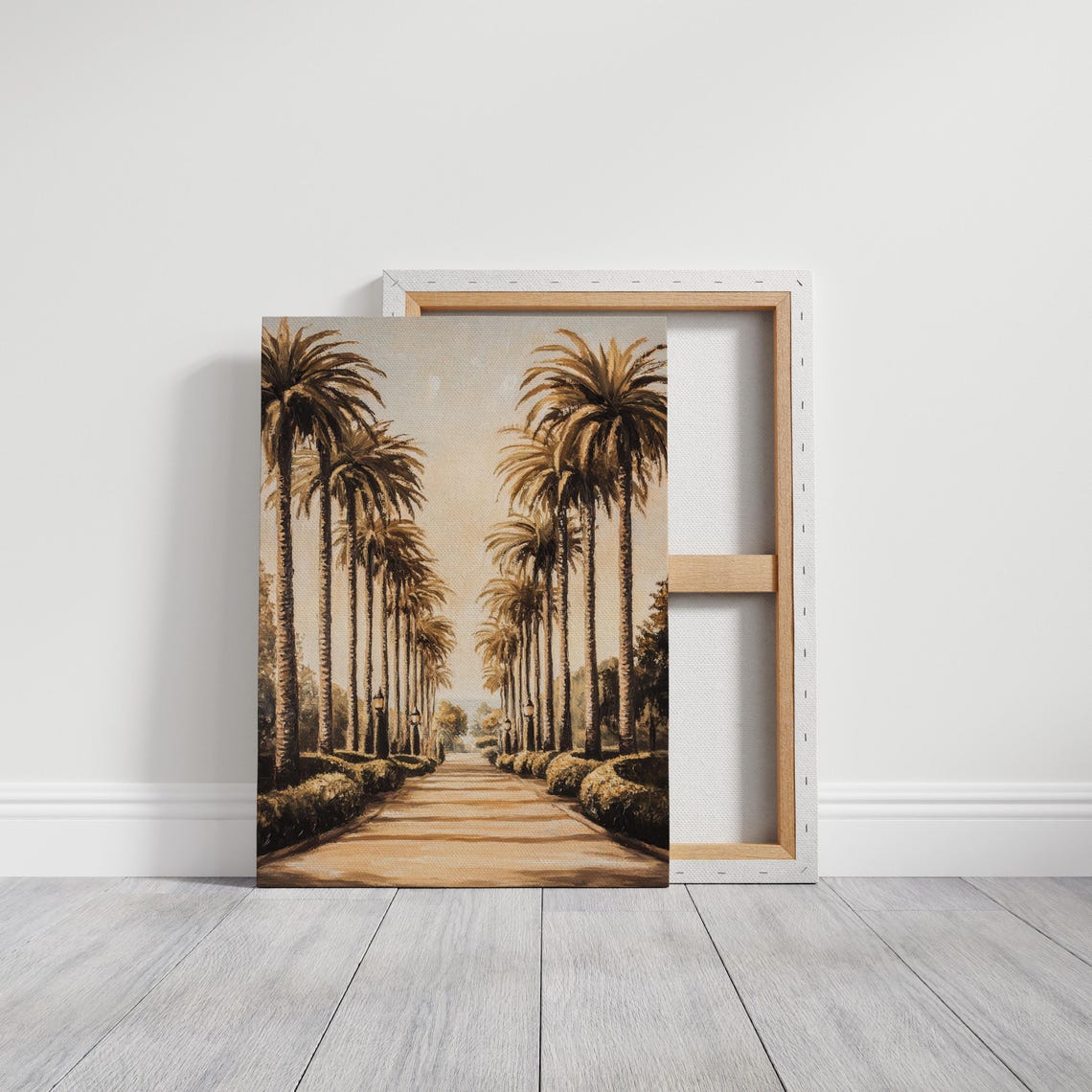 Vintage Sepia Palm Tree Avenue Sunlit Path Nostalgic Wall Poster - Image 3