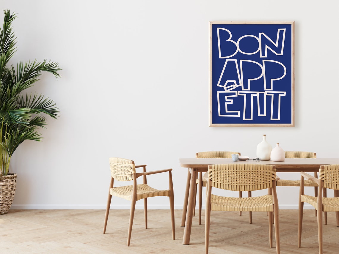 Bon Appetit Bold Navy Typography Statement French Kitchen Poster - Image 4