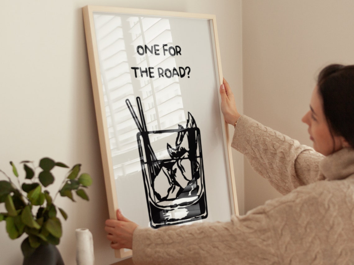 One For The Road Bar Cart Poster Boho Minimalist Prints Modern Art Minimalist Bar Art File - Image 4
