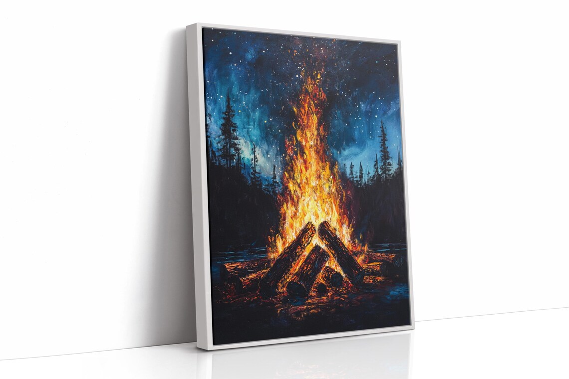 Campfire Under Starry Sky, Rustic Outdoor Adventure - Image 2