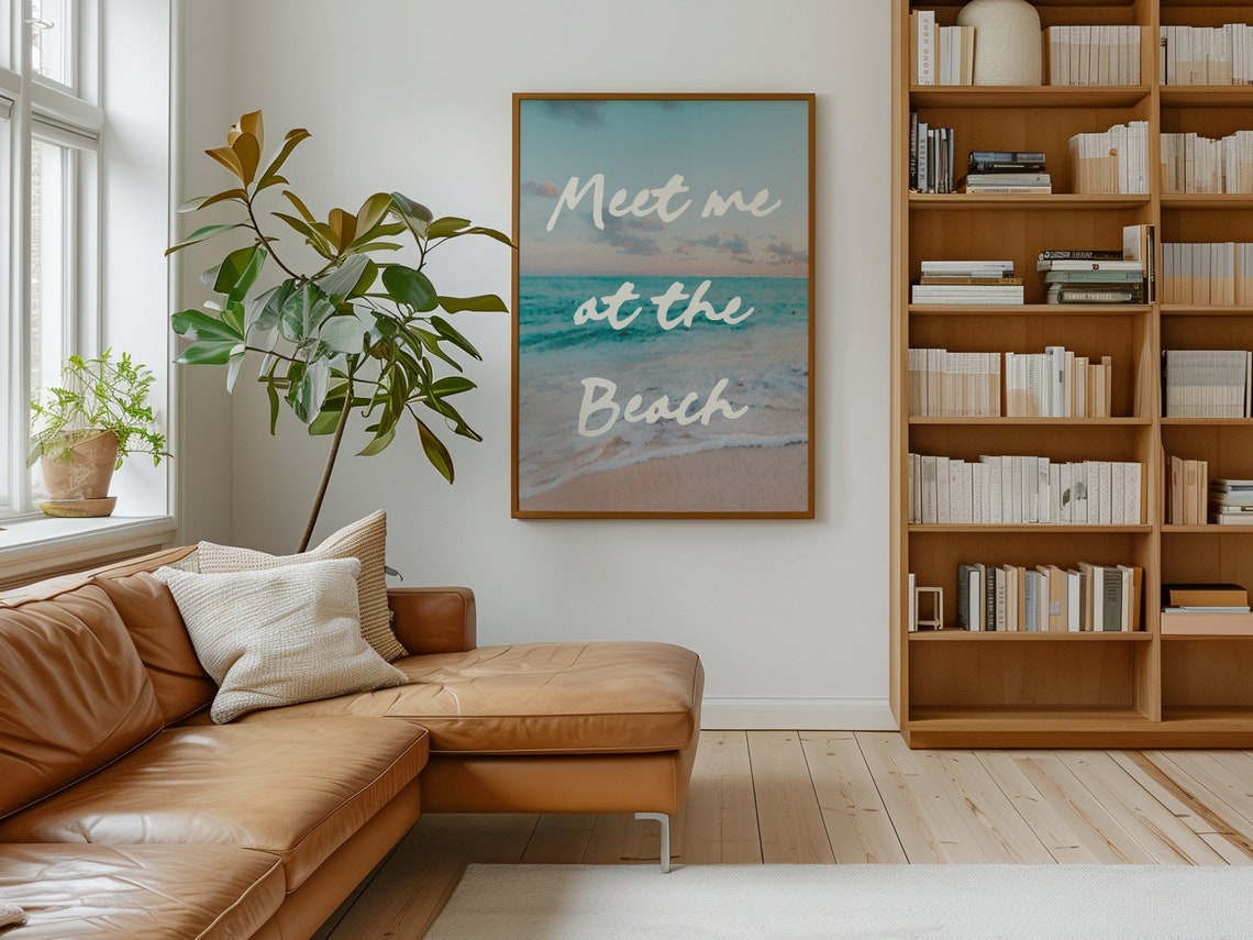 Meet Me At The Beach Dreamy Watercolor Ocean Script Coastal Poster - Image 4