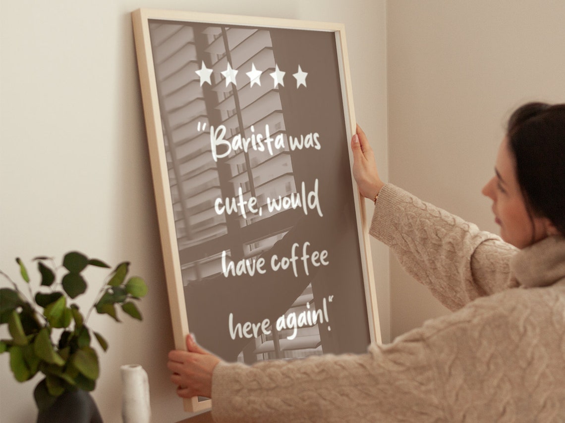Barista Was Cute Five Star Review Funny Coffee Quote Brown Poster