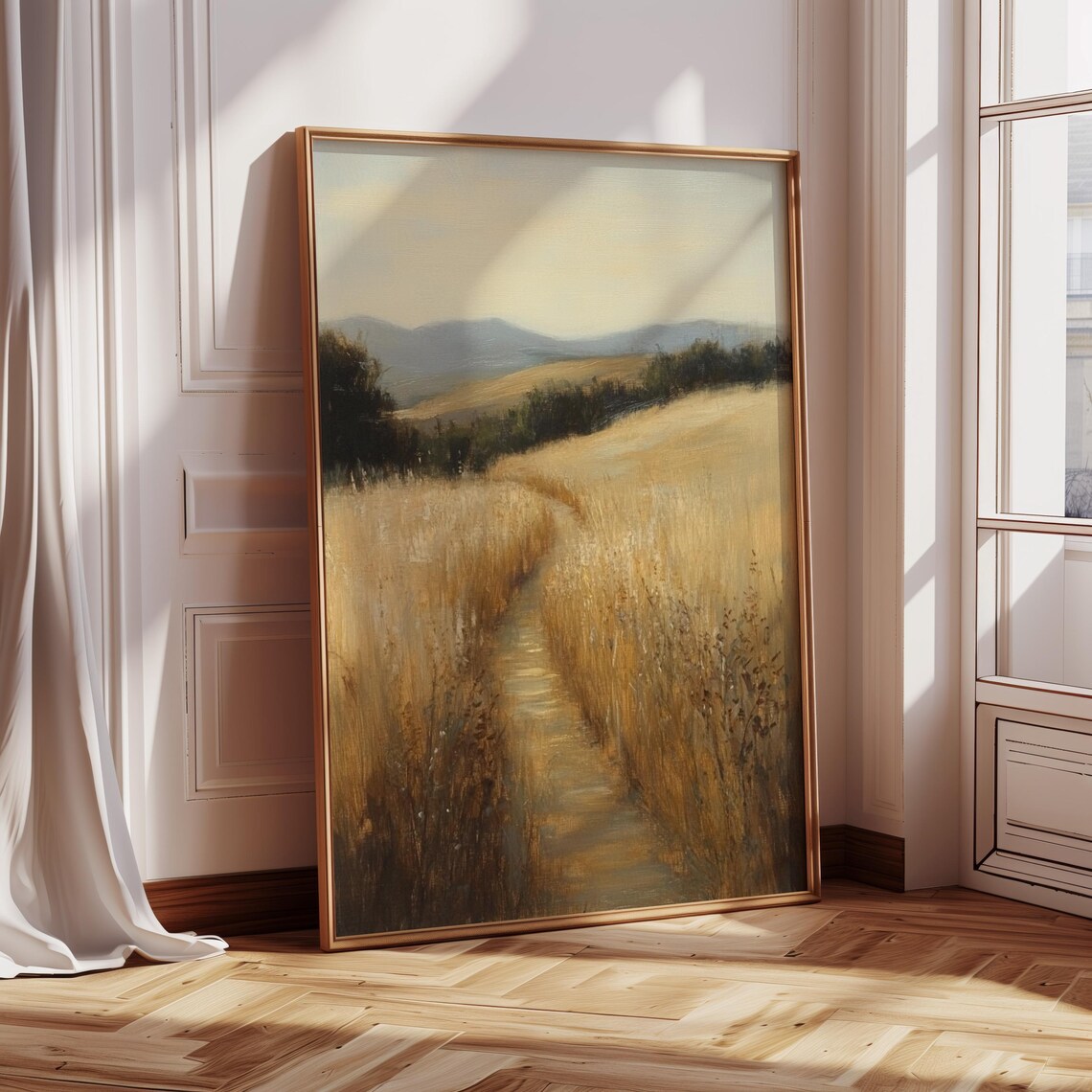 Golden Trail Through Summer Meadow Landscape Art Print