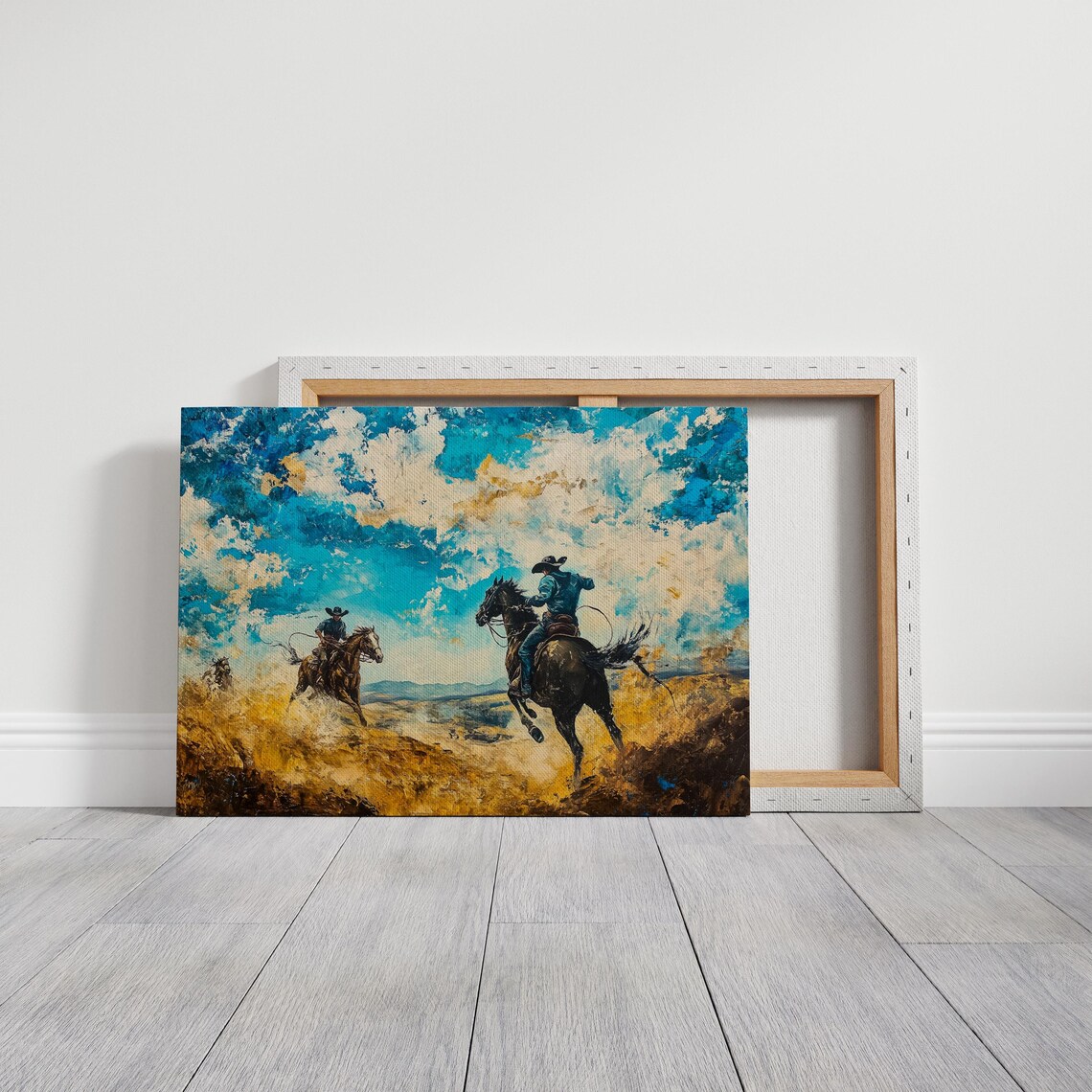 Western Cowboy Horseback Riding Art Print, Rustic Rodeo - Image 2