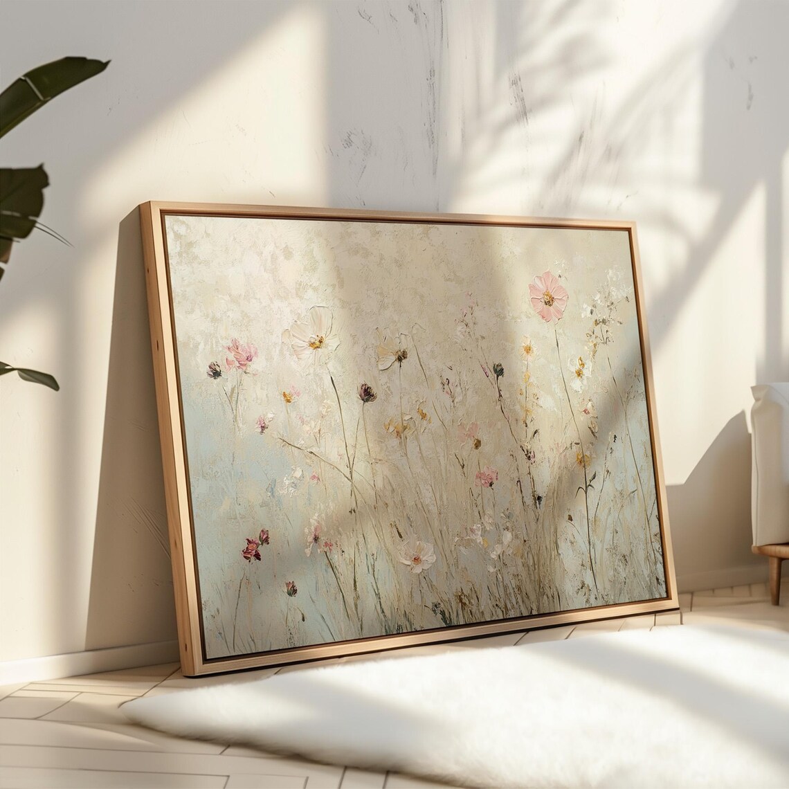 Delicate Wildflower Meadow Neutral Cream Beige Botanical Flower Print - Image 3