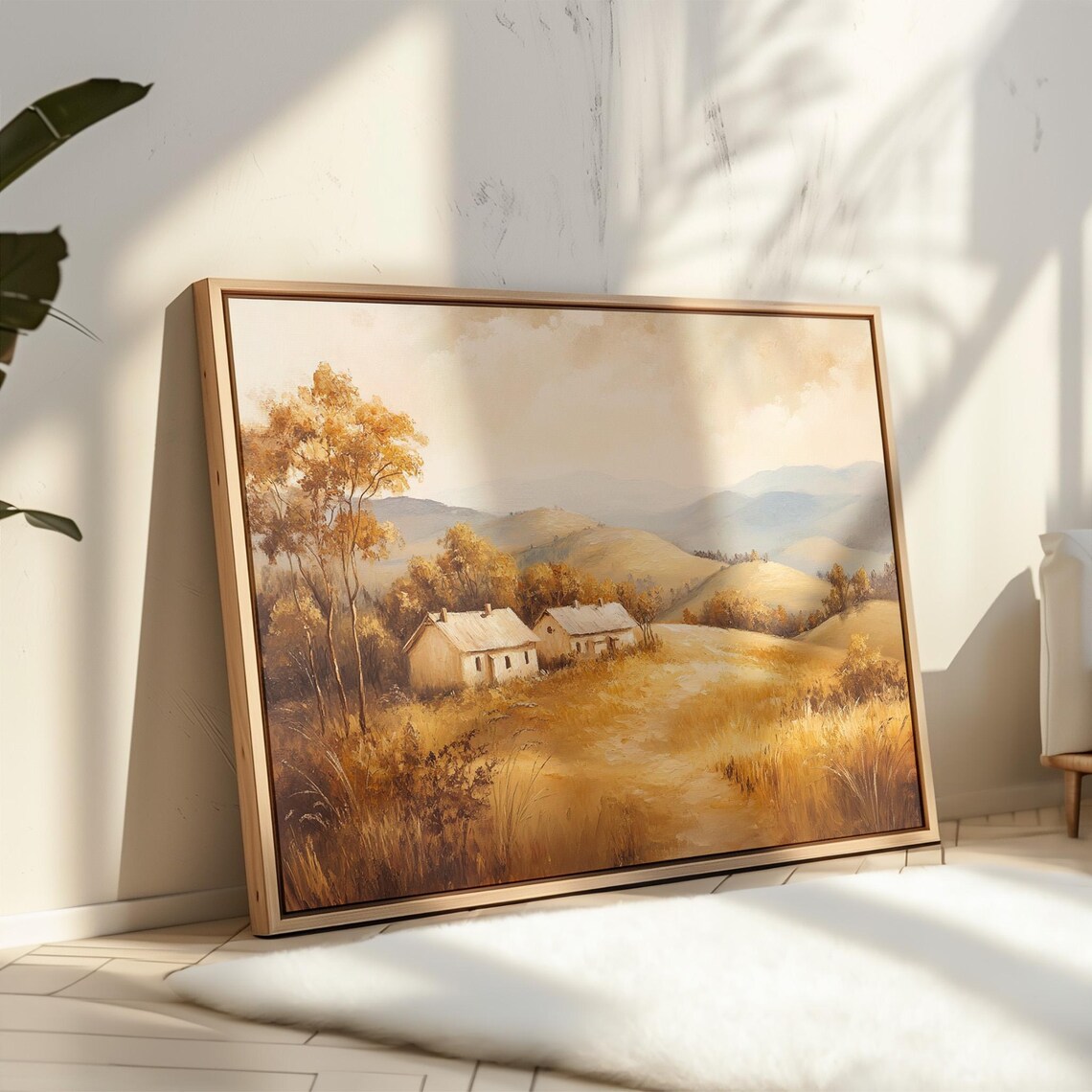 Golden Countryside Cottages, Rustic Autumn Landscape - Image 2