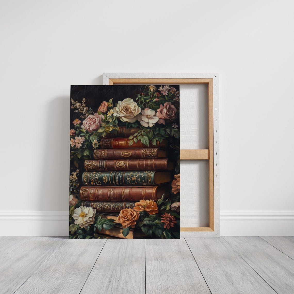 Antique Book Stack With Roses Romantic Floral Library Art Print - Image 4