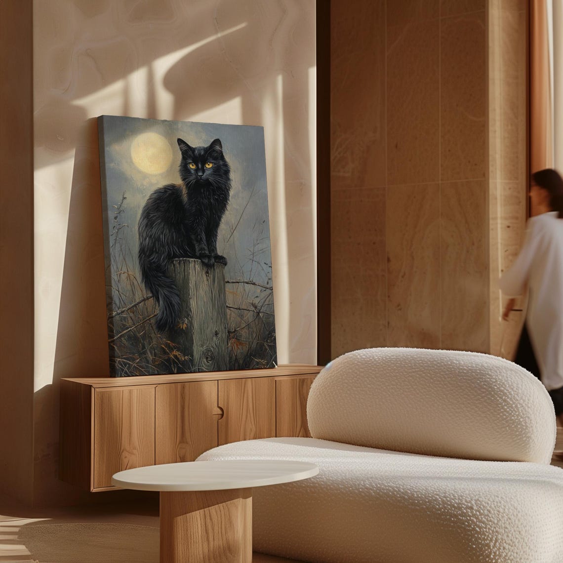 Black Cat With Golden Eyes Under Moonlight Enchanted Art Print - Image 4