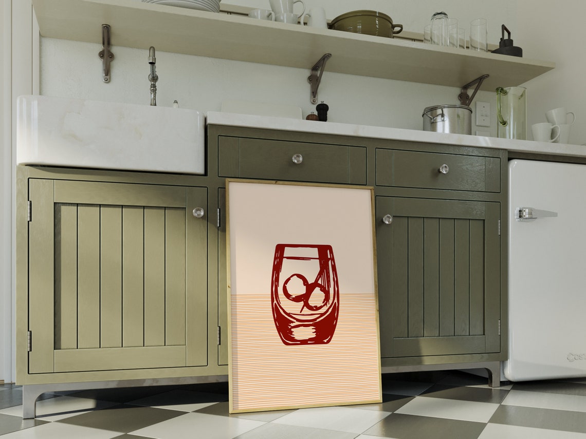 Boho Abstract Red Wine Glass Terracotta Minimalist Kitchen Poster - Image 4