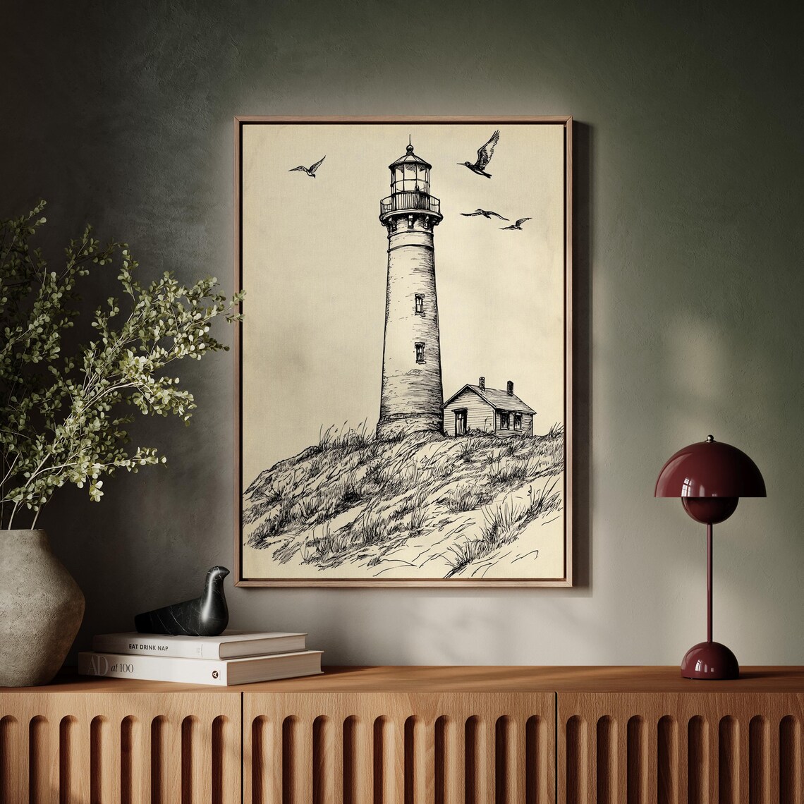 Vintage Lighthouse Sketch, Coastal Nautical Art Print