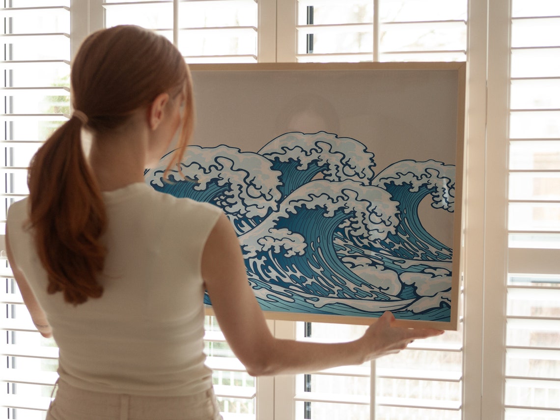 Japanese Great Blue Waves Hokusai Style Ocean Sea Surf Wall Art Poster - Image 4