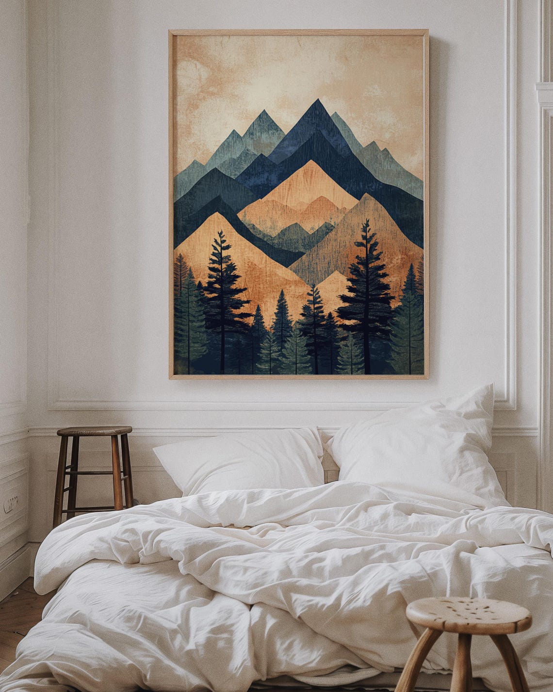 Geometric Mountain Print Rustic Nature Wall Art Modern Abstract Landscape Earth Tone Forest Poster For Home Or Office - Image 4