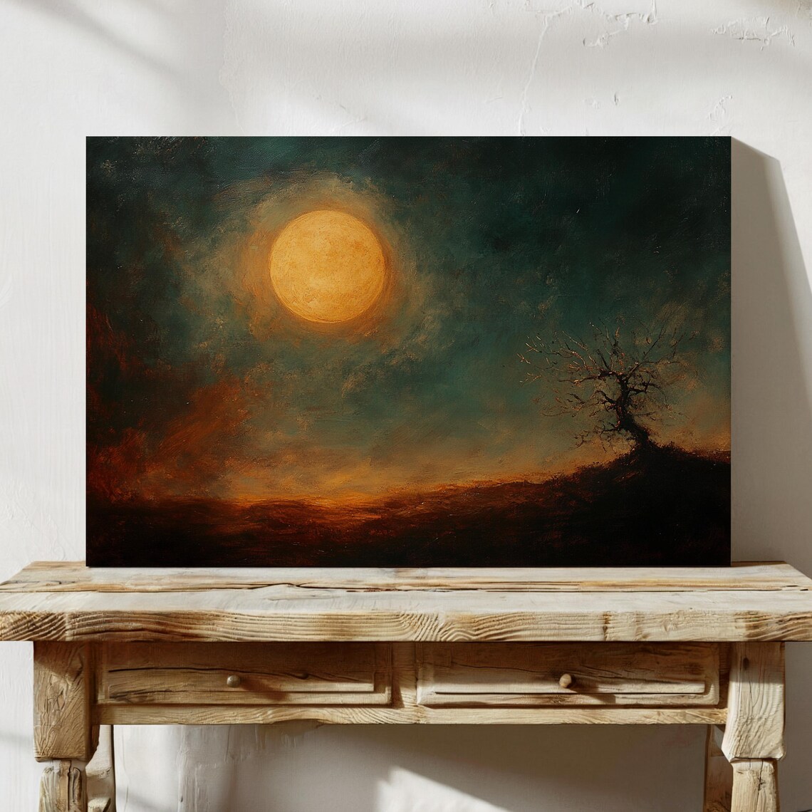 Full Moon Over Lonely Tree, Moody Night Landscape - Image 5