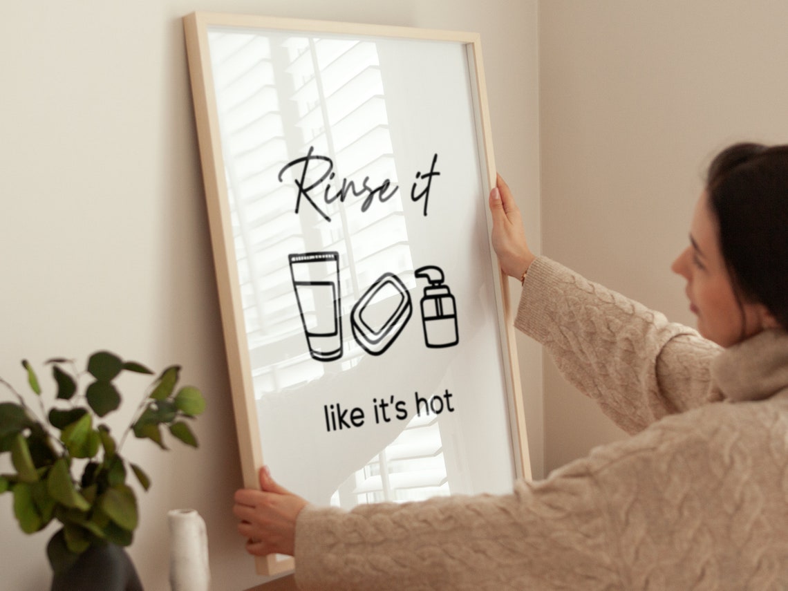Rinse It Like Its Hot Funny Soap Script Minimalist Bathroom Art Poster - Image 4