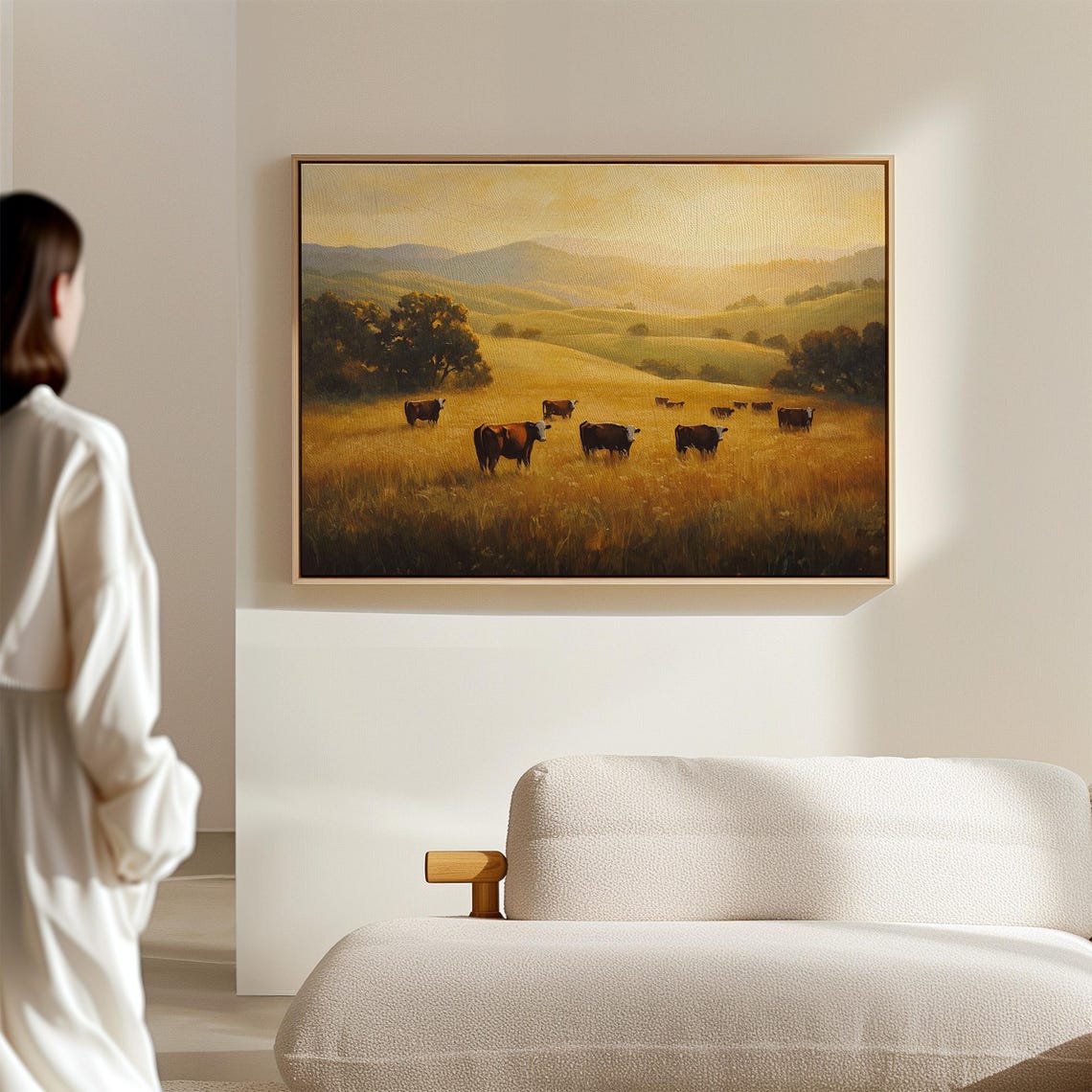 Rustic Cattle Grazing Sunset Pasture Western Farmhouse Wall Art Print - Image 2