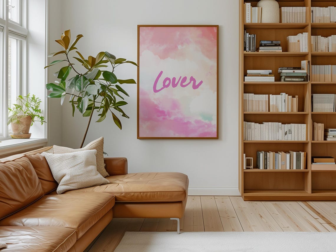 Lover Pink Script Watercolor Clouds Romantic Typography Wall Poster - Image 4