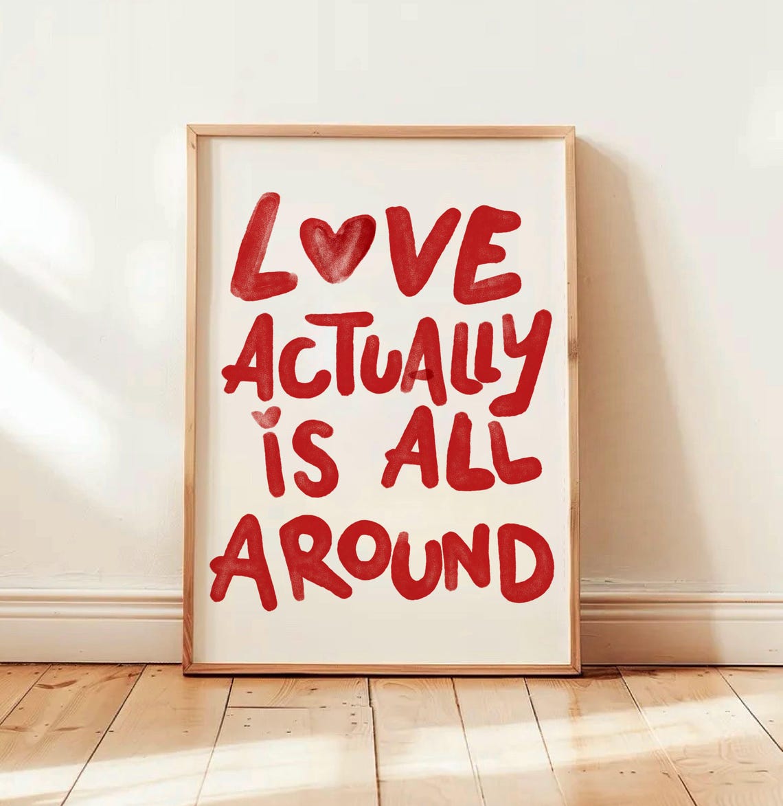 Love Actually Is All Around Red Hand Lettered Quote Art Poster