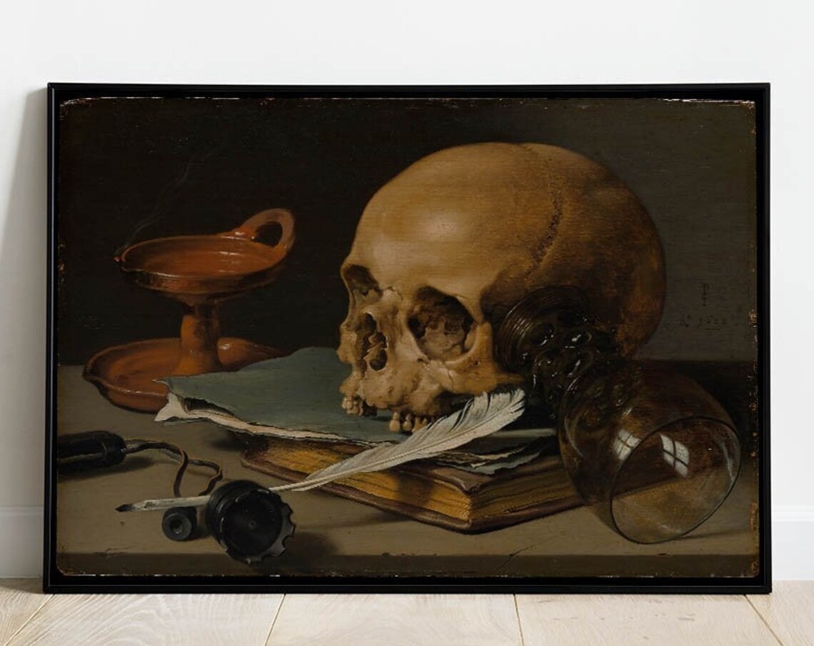 Vanitas Skull Still Life Dark Academia Gothic Oil Painting Poster