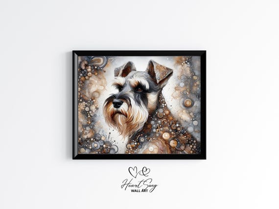 Schnauzer Dog Painting Rustic Abstract Wall Art With Rich Alcohol Inkinspired Texture For Modern Decor Lovers 910