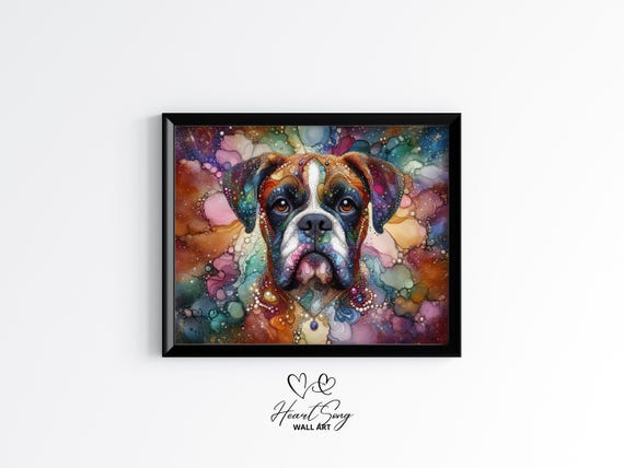 Boxer Dog Painting Rustic Abstract Wall Art With Flowing Alcohol Ink Textures For Modern Decor Lovers 828