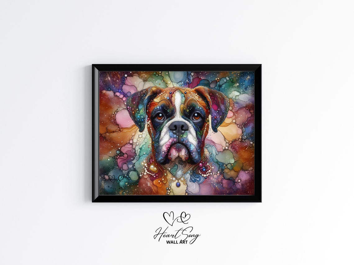 Boxer Dog Painting Rustic Abstract Wall Art With Flowing Alcohol Ink Textures For Modern Decor Lovers 828