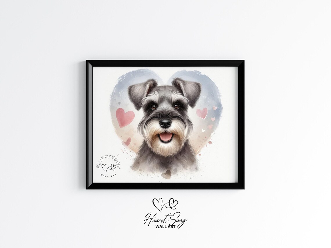 Miniature Schnauzer Puppy Watercolor Heart Pet Portrait Wall Art