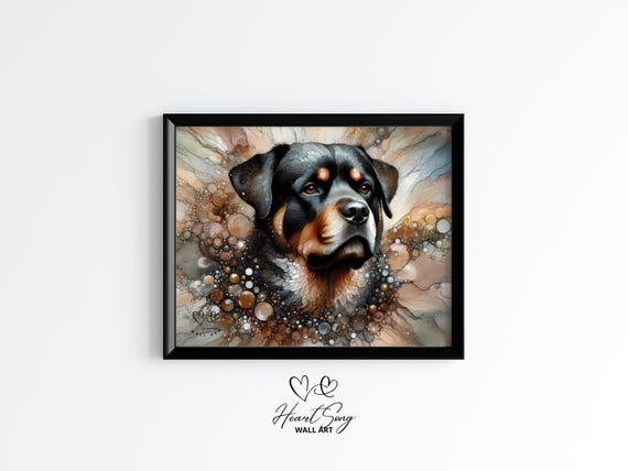 Rottweiler Dog Painting Rustic Abstract Wall Art In Alcohol Ink Style For Modern Decor Lovers 906