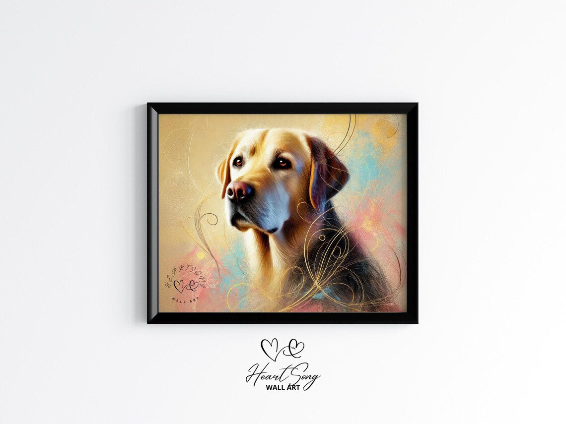 Charming Golden Labrador Retriever Watercolor Dog Portrait Wall Art