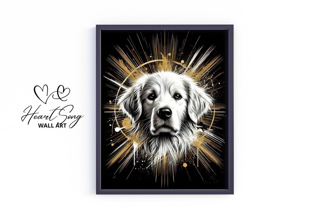 Golden Retriever Puppy Portrait Black Gold Splash Elegant Dog Poster
