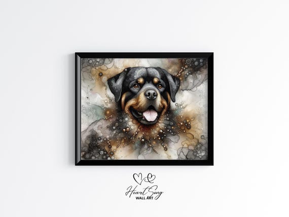 Rottweiler Dog Painting Rustic Abstract Wall Art In A Dreamy Alcohol Ink Composition For Modern Decor Lovers 905