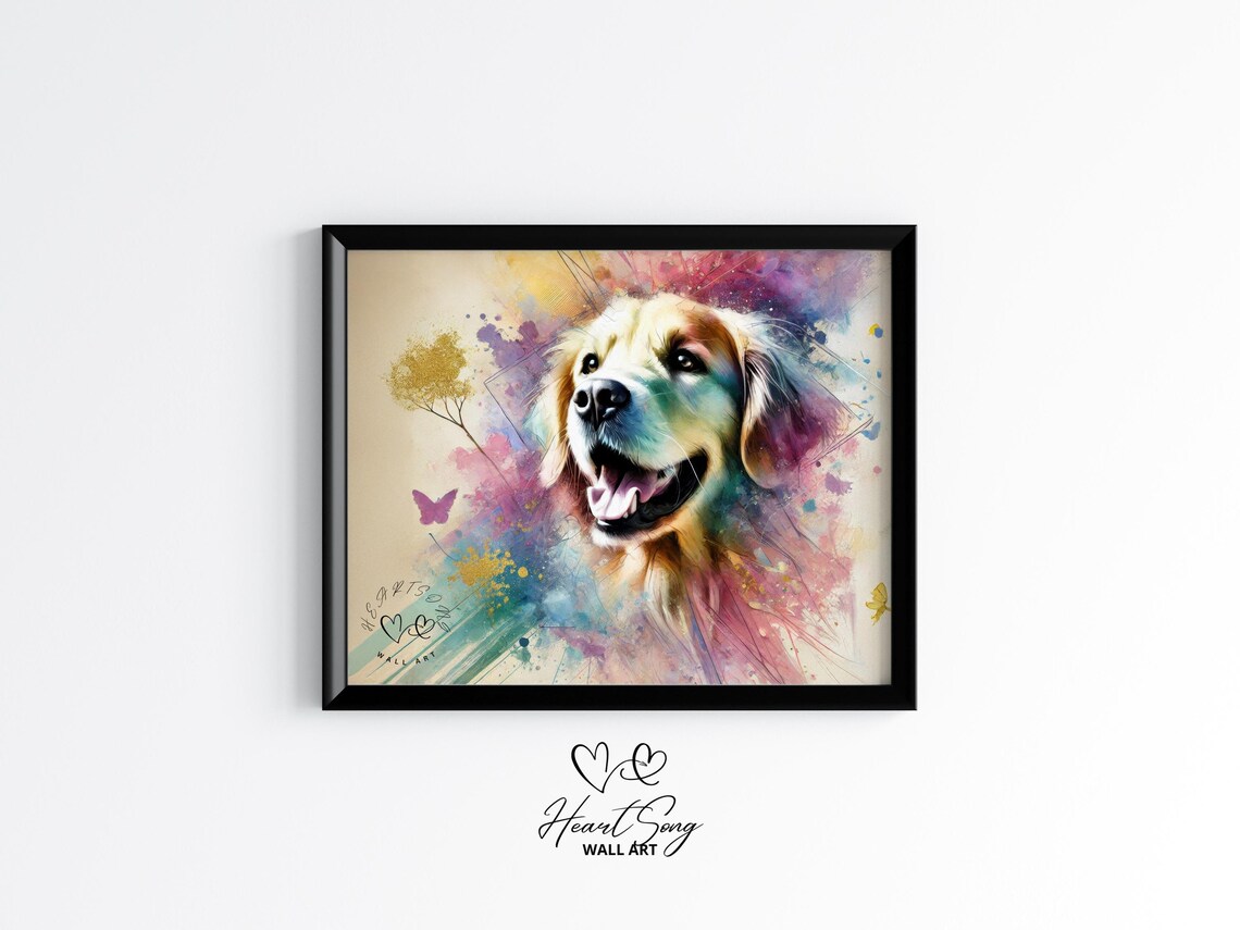 Golden Retriever Watercolor Splash Colorful Dog Portrait Poster