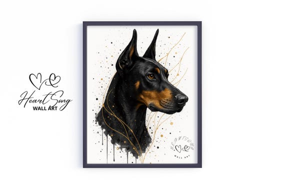 Doberman Pinscher Dog Wall Art Moody Earthy Splatter Painting Rustic Pet Portrait Warm Decor Style Print 803