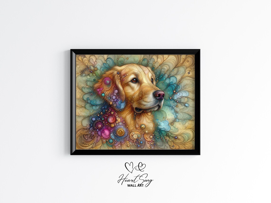 Golden Retriever Dog Vibrant Alcohol Ink Portrait Dog Lover Poster