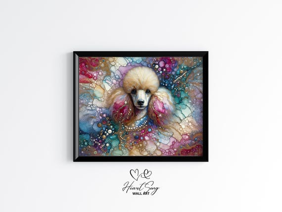 Poodle Dog Painting Rustic Abstract Wall Art In Modern Alcohol Ink Finish For Decor Lovers 899