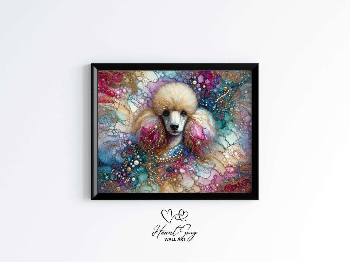 Poodle Dog Painting Rustic Abstract Wall Art In Modern Alcohol Ink Finish For Decor Lovers 899