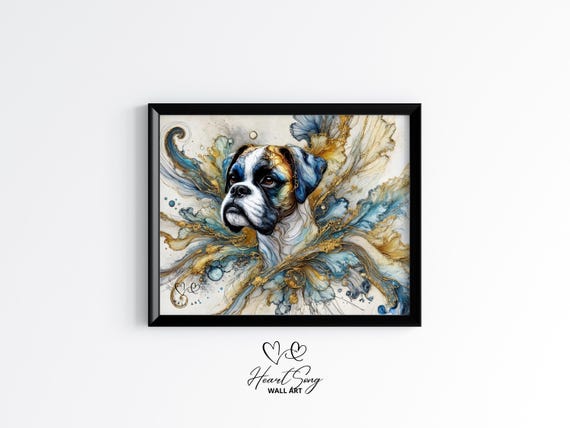 Boxer Dog Alcohol Ink Painting Rustic Moody Vintage Farmhouse Wall Art Country Home Decor 142