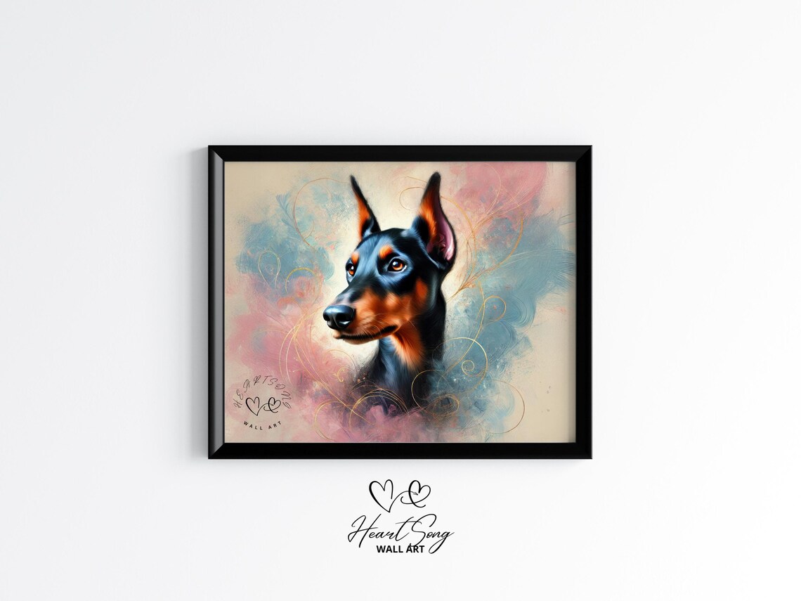 Doberman Pinscher Watercolor Pet Portrait Pink Blue Art Poster