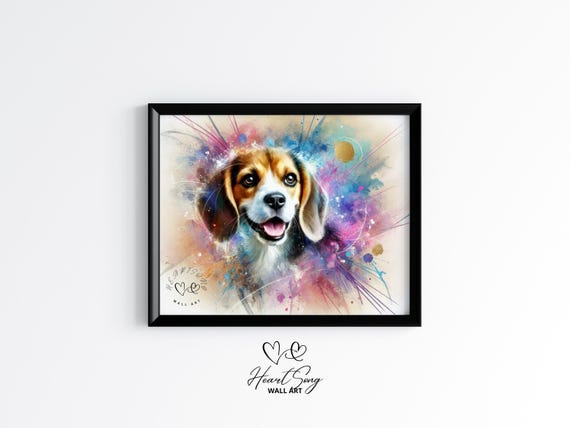 Beagle Dog Wall Art Vibrant Watercolor Pet Portrait Abstract Painting Contemporary Animal 33