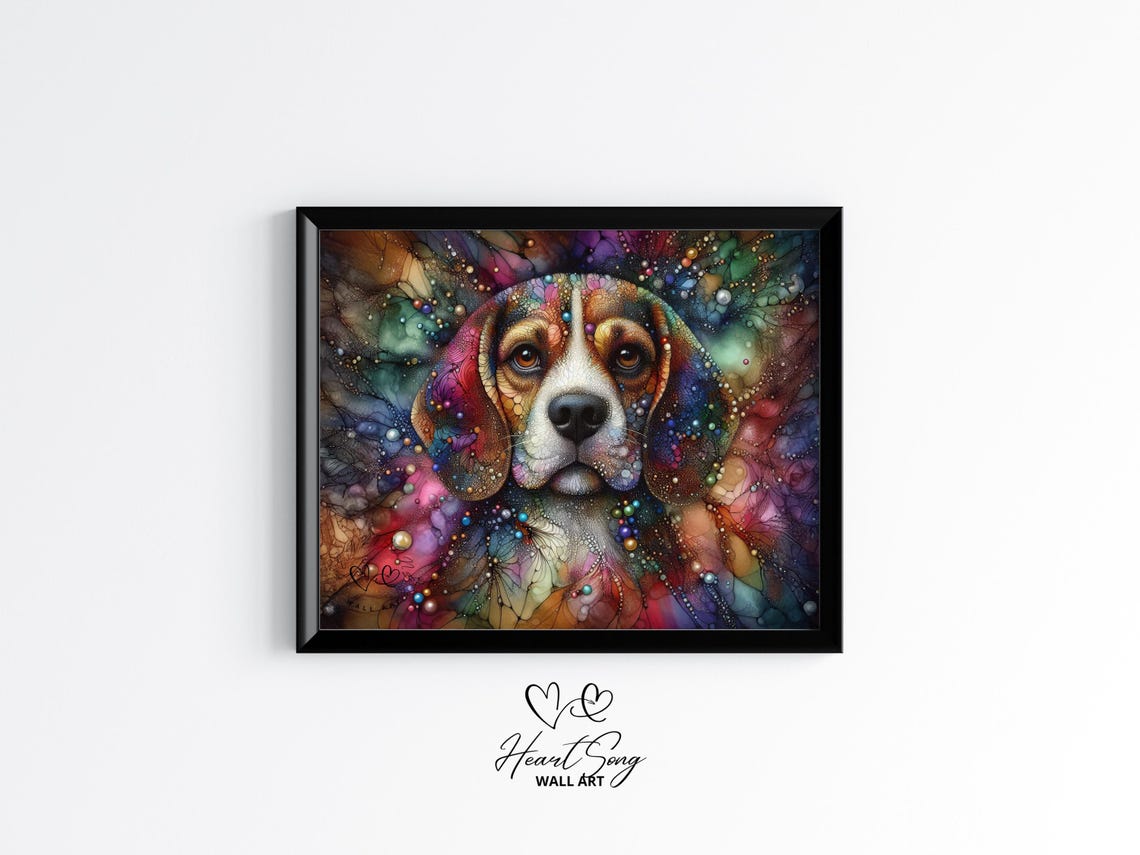 Beagle Dog Portrait Colorful Alcohol Ink Poster for Pet Lovers