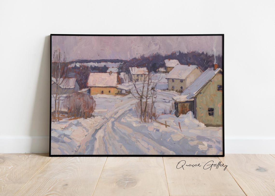Snow Village Winter House Rustic Christmas Art Print - Image 3