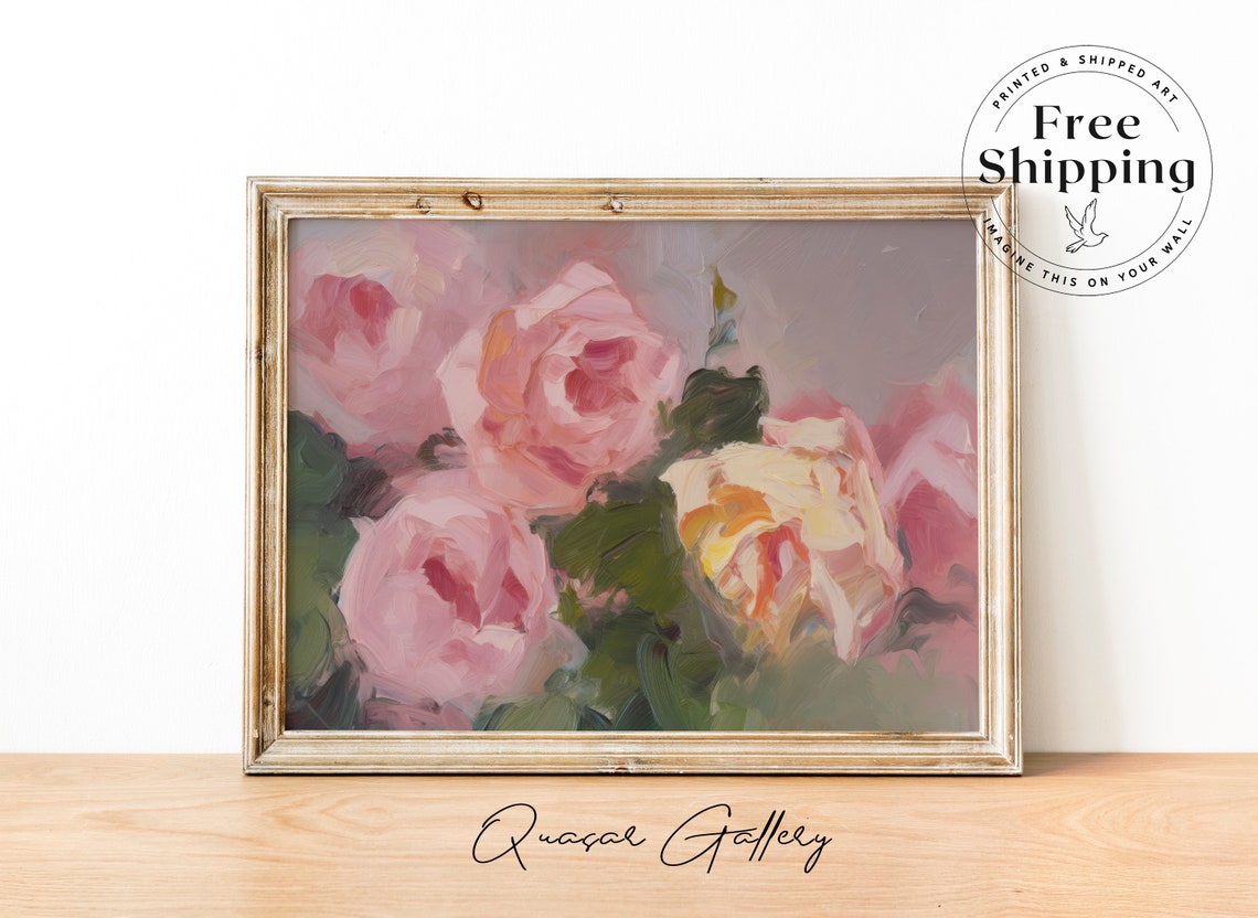 Pink Roses Art Print Flower Painting Of Pink Roses Vintage Girls Room Wall Decor Soft Pink Painting Teen Girl Room Decor
