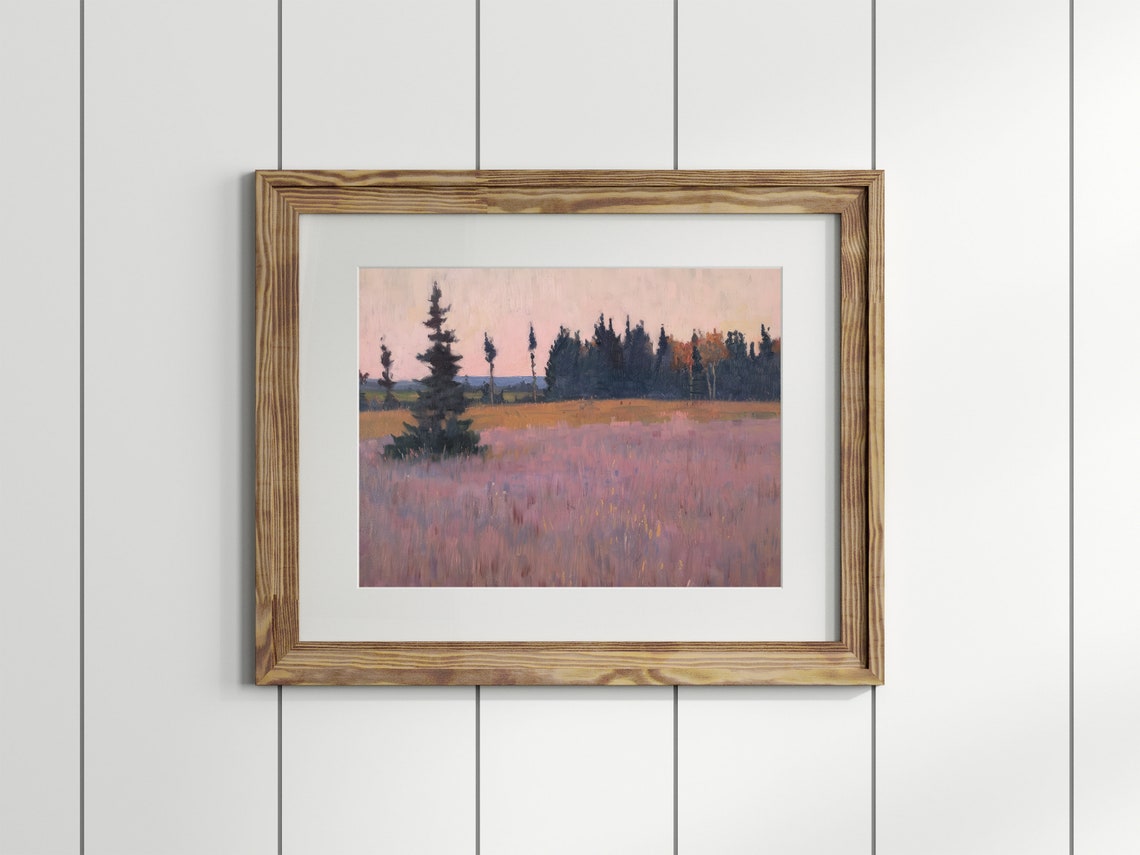 Countryside Landscaping Art Pink Landscape Wall Art Living Room Wall Art Pastoral Scene Art Horizon Art Print Field Painting - Image 3