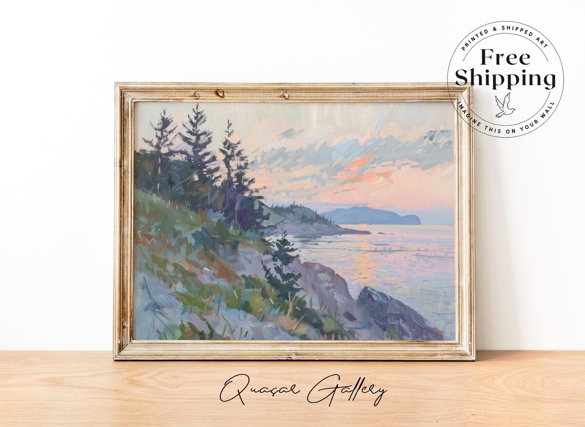Lake Horizon Calming Landscape Oil Painting Sunset