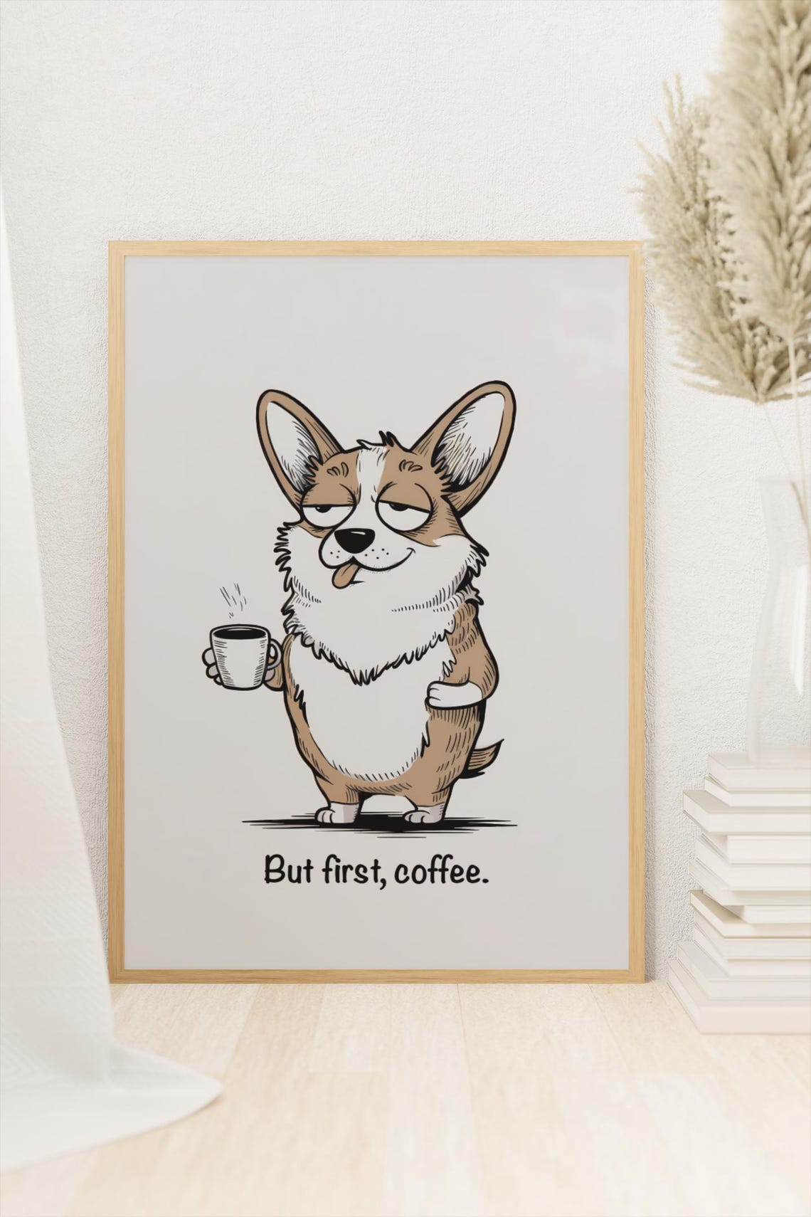 But First Coffee Grumpy Corgi Cartoon Dog Lover Gift Wall Poster