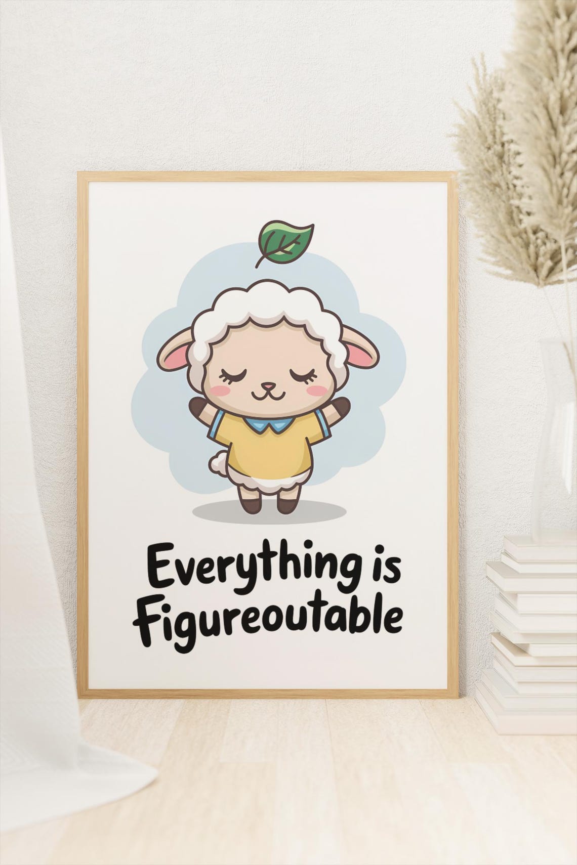 Everything Is Figureoutable Cute Lamb Cartoon Quote Wall Poster